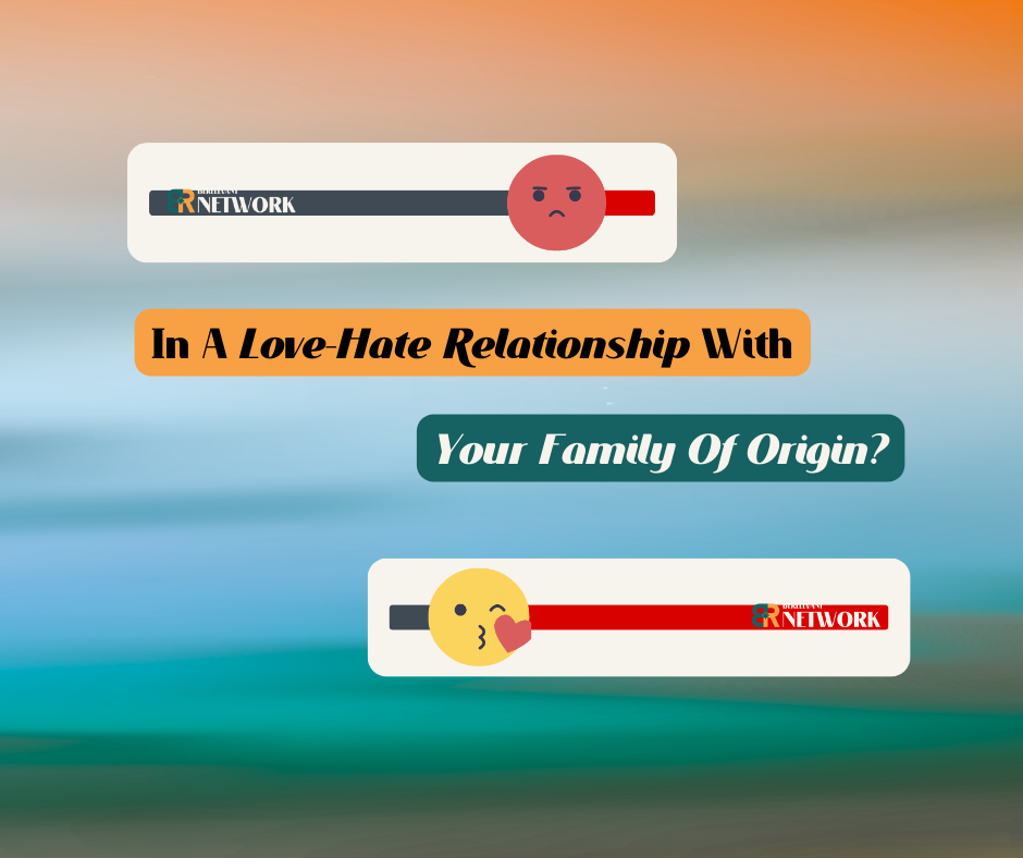 An image include love and hate emojis, symbolizing a person in a love-hate relationship